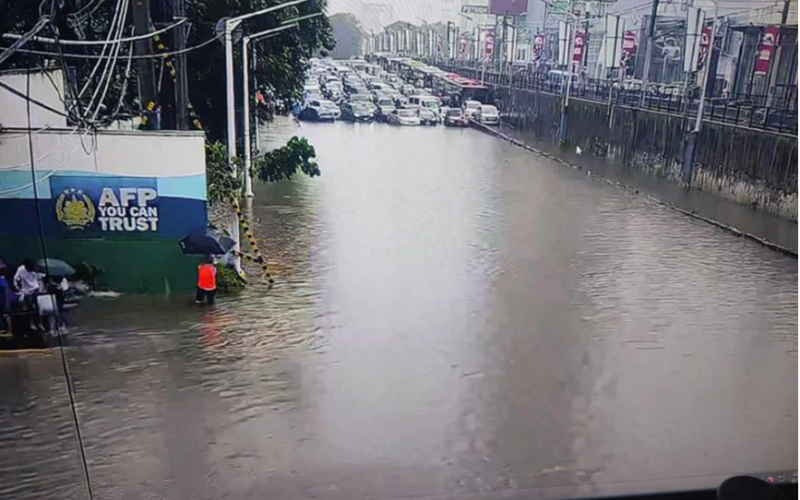 Flooding is caused by heavy rain in several areas of Metro Manila